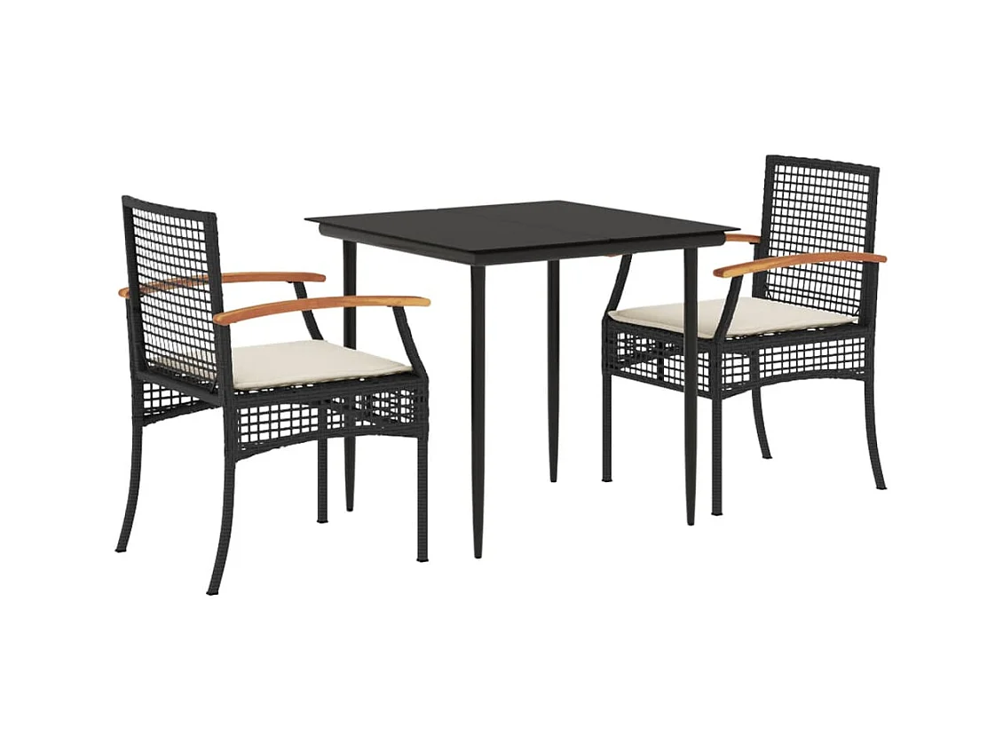 Teis  Ensemble à manger de jardin avec coussins 3 pcs Noir