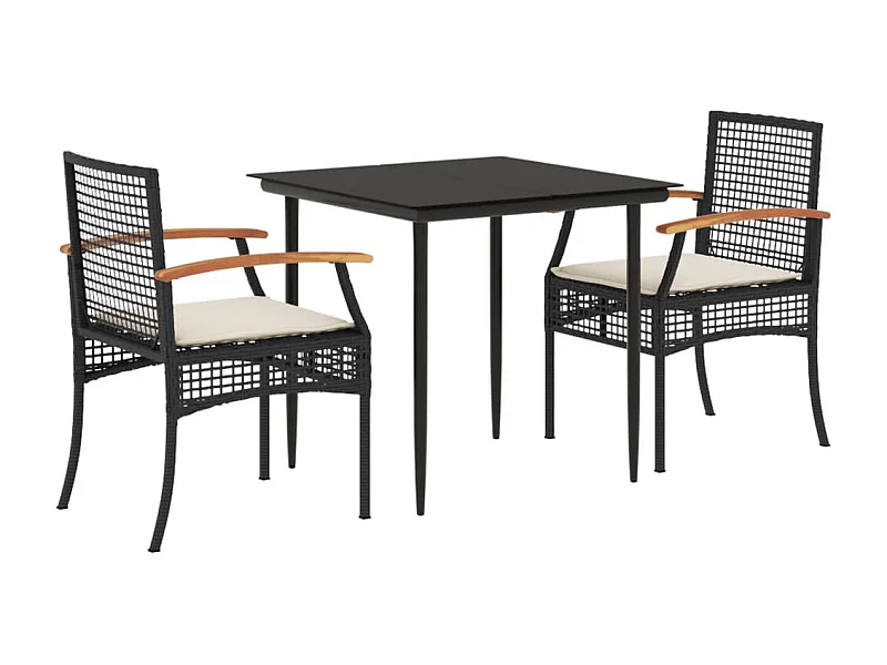 Teis  Ensemble à manger de jardin avec coussins 3 pcs Noir