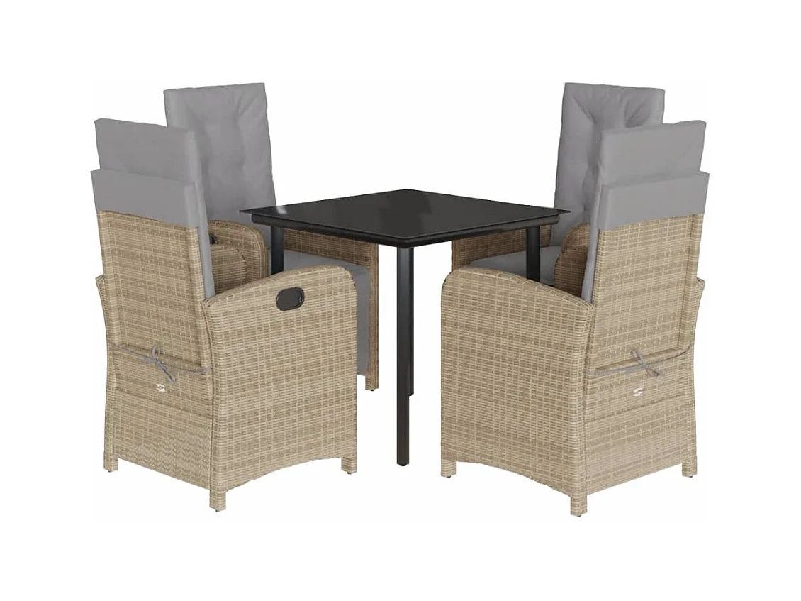 Pijnacker  5-delige Tuinset met kussens poly rattan beige