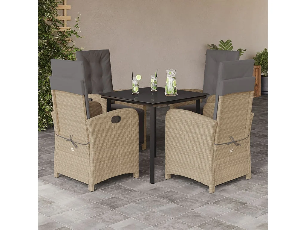 Pijnacker  Ensemble à manger de jardin avec coussins 5pcs Beige poly rotin