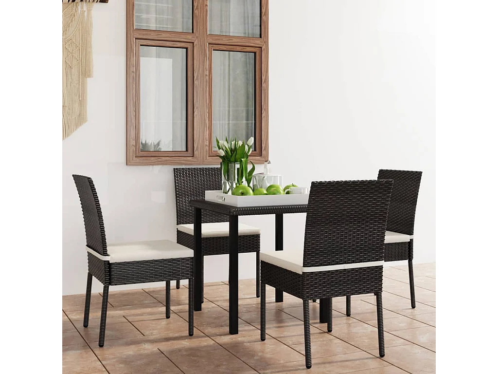 Nesrin  Ensemble à manger de jardin 5 pcs Résine tressée Noir