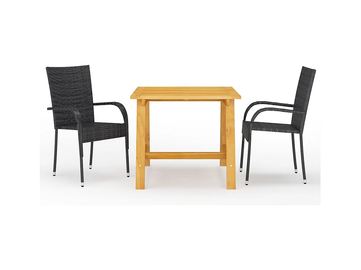 Roanne  Ensemble à manger de jardin 3 pcs Noir