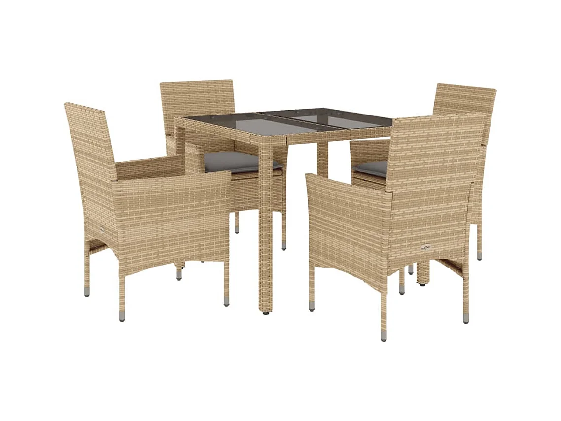 Stafford Springs  5-delige Tuinset met kussens poly rattan en glas beige