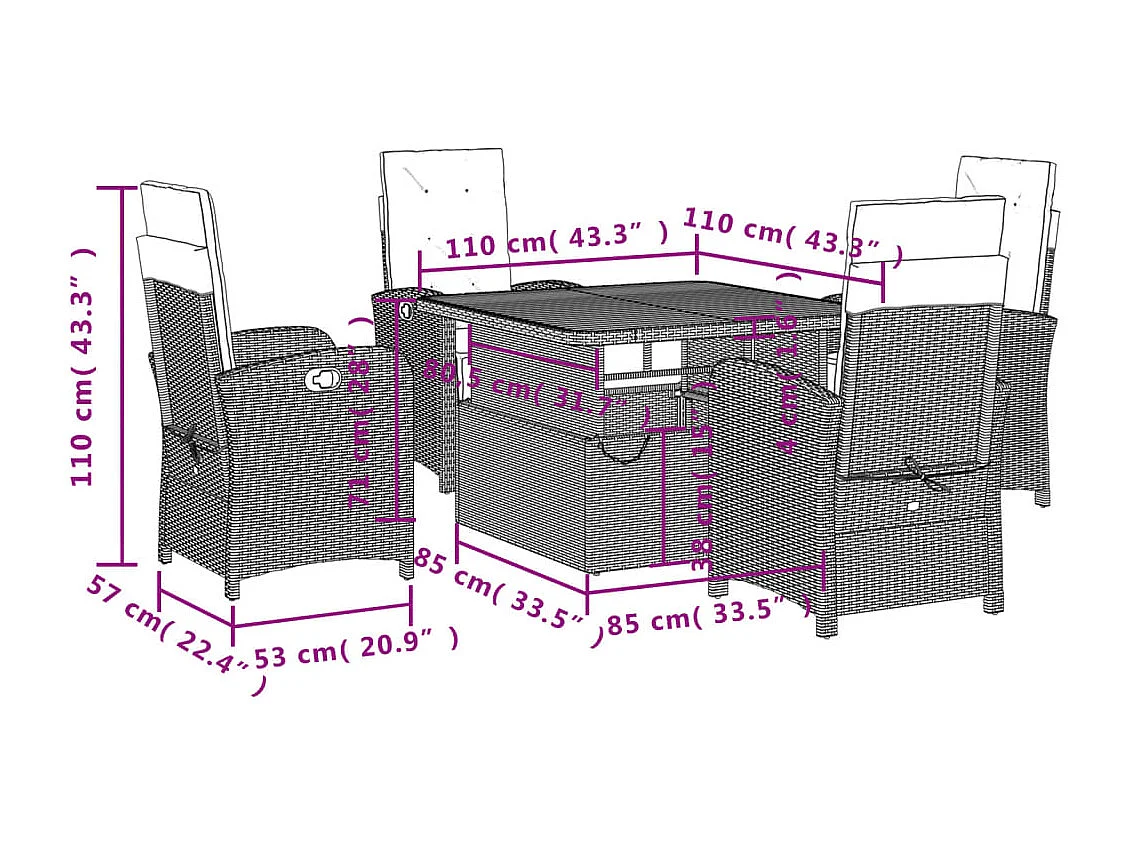 Onhaye  Ensemble à manger de jardin coussins 5pcs Noir Résine tressée