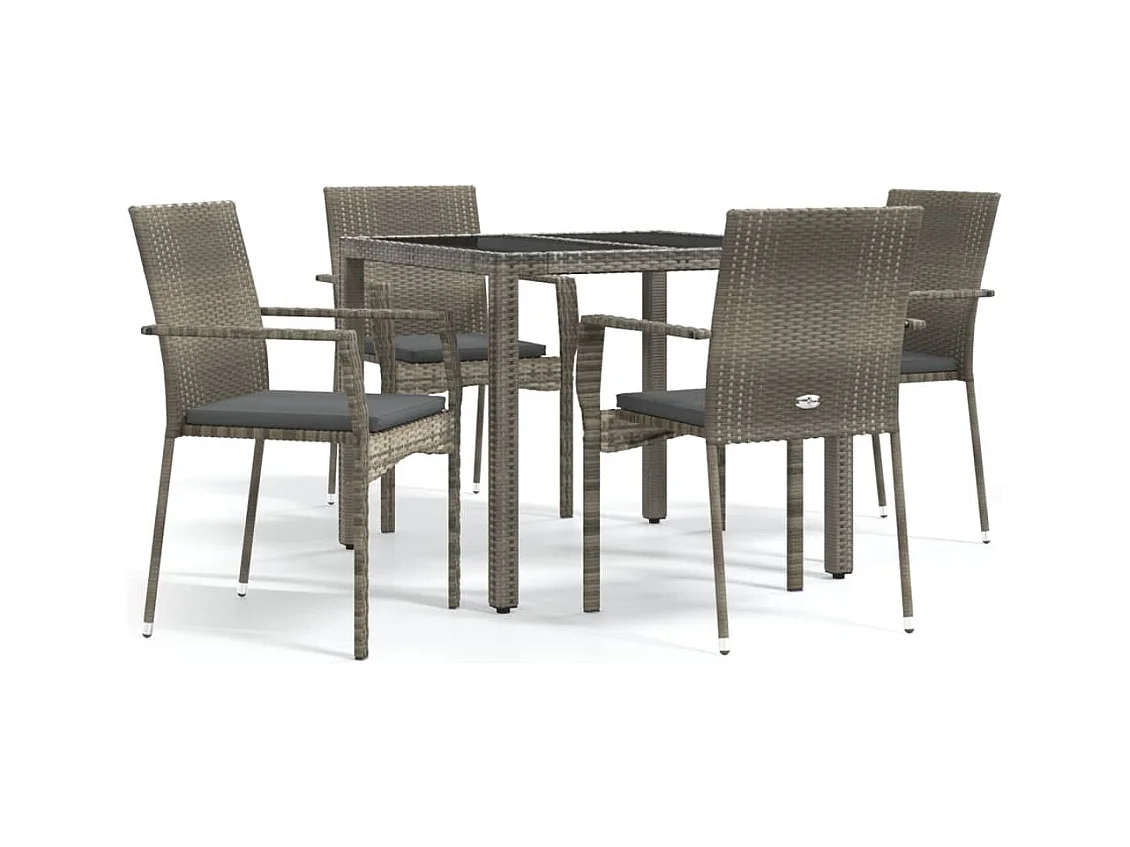 Daniela Patricia  Ensemble à manger de jardin 5 pcs coussins gris résine tressée