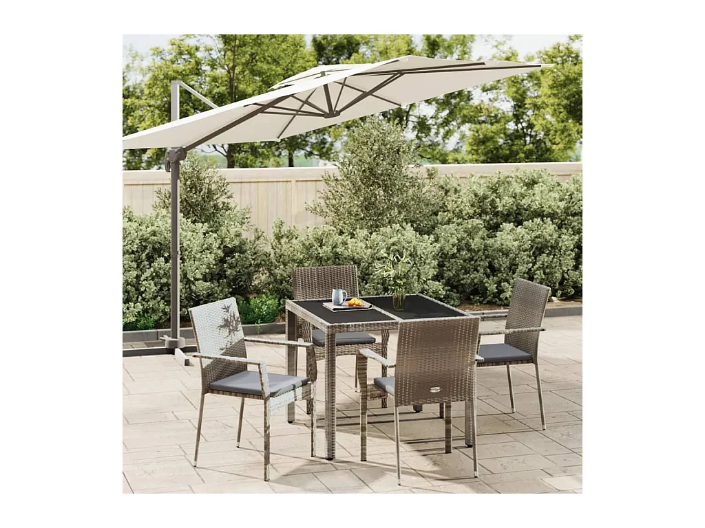 Daniela Patricia  Ensemble à manger de jardin 5 pcs coussins gris résine tressée