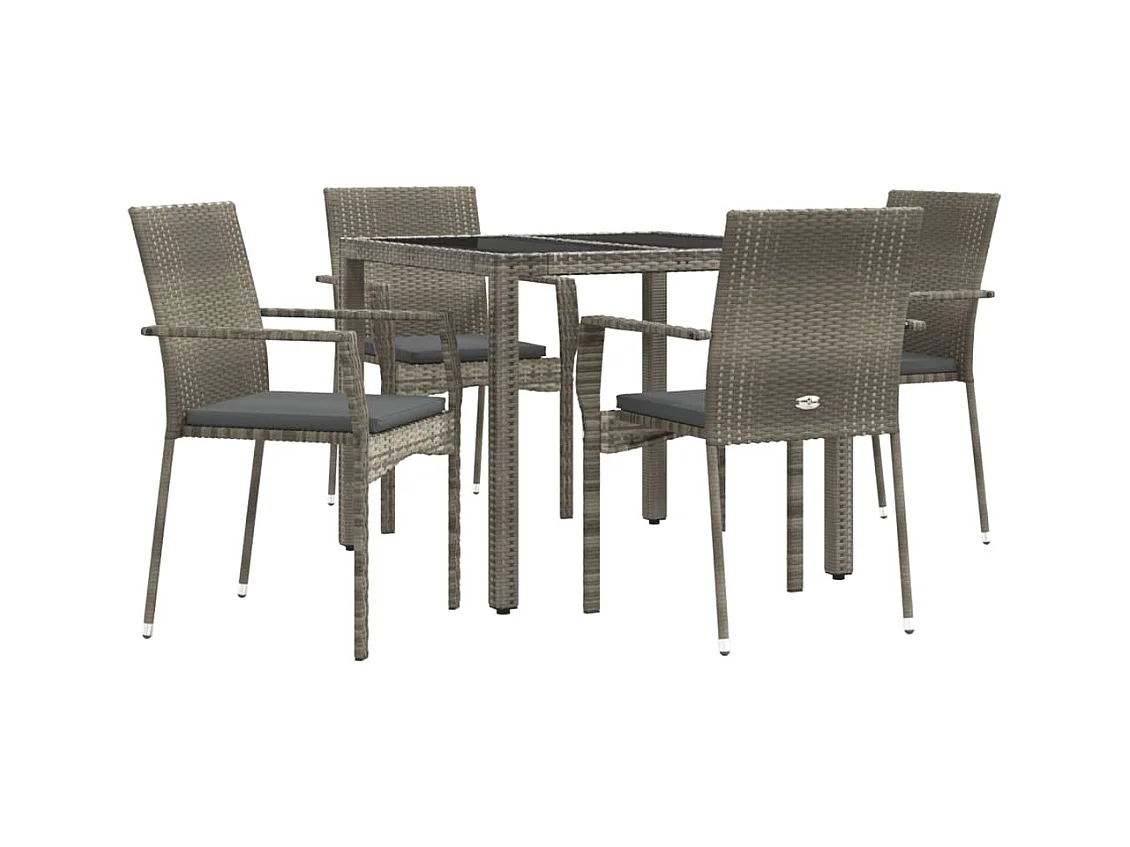 Daniela Patricia  Ensemble à manger de jardin 5 pcs coussins gris résine tressée