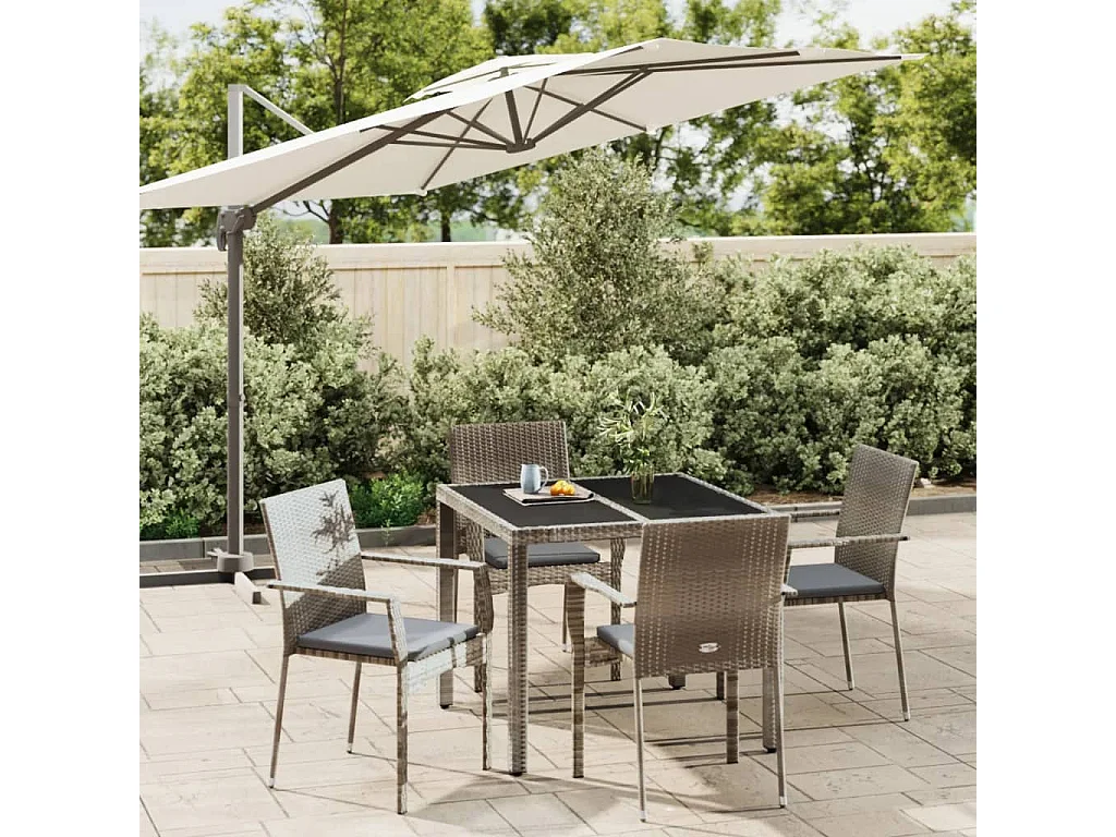 Daniela Patricia  Ensemble à manger de jardin 5 pcs coussins gris résine tressée