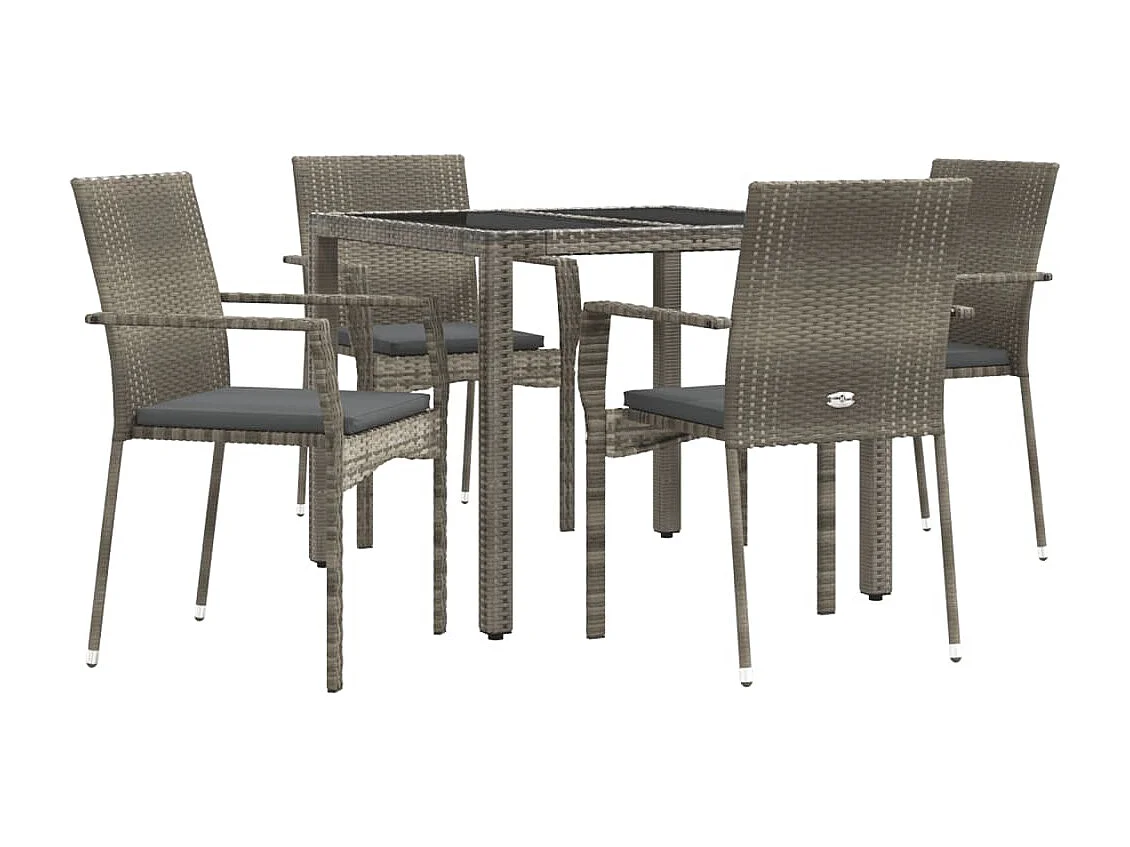 Daniela Patricia  Ensemble à manger de jardin 5 pcs coussins gris résine tressée