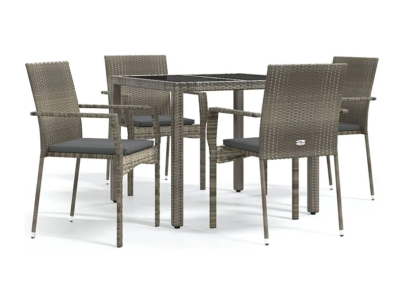 Daniela Patricia  Ensemble à manger de jardin 5 pcs coussins gris résine tressée