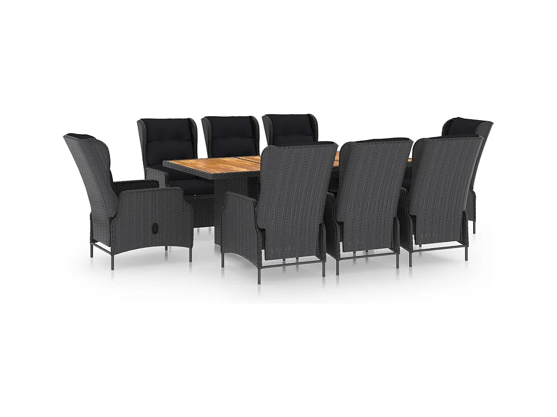 Saint-Denis  Ensemble à manger d'extérieur 9pcs et coussins rotin gris foncé