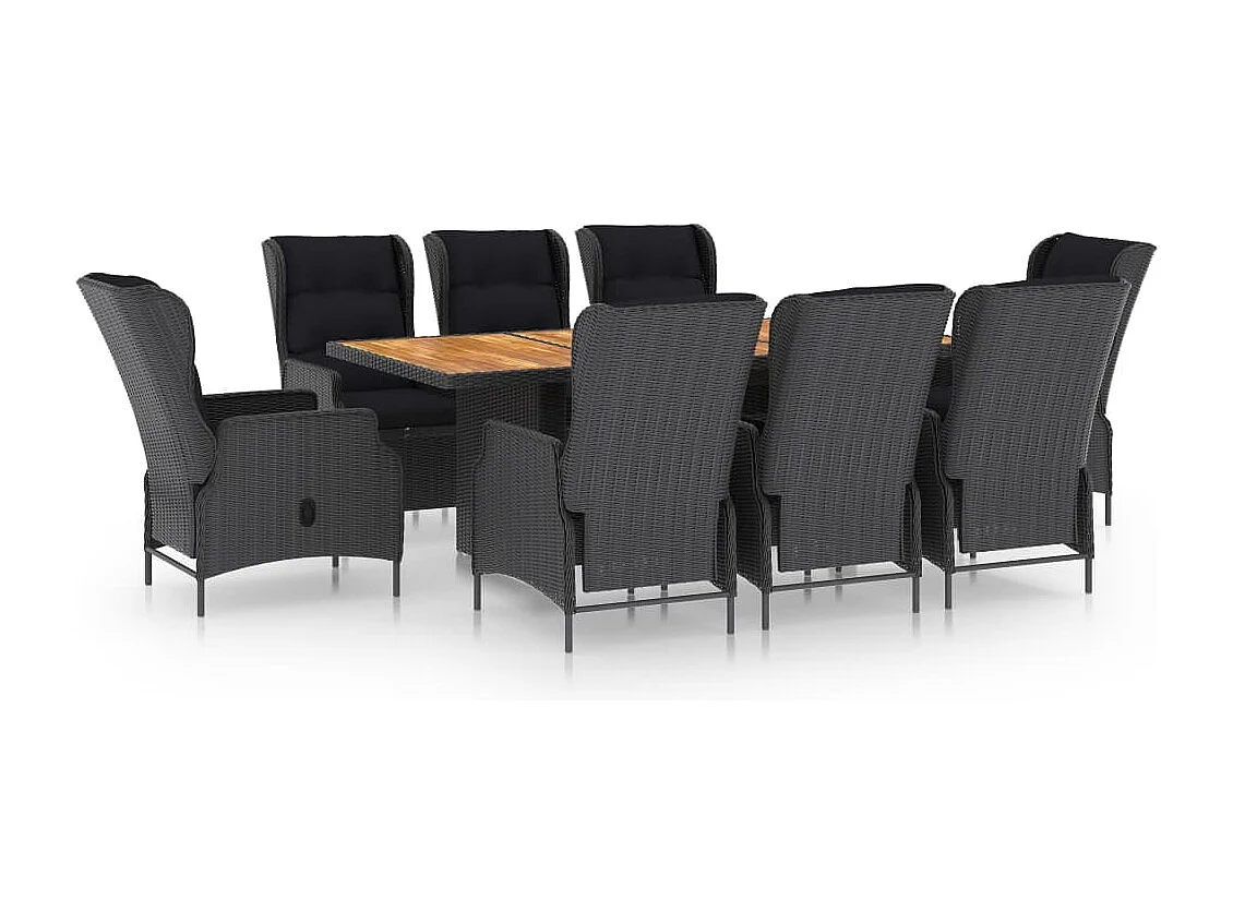 Saint-Denis  Ensemble à manger d'extérieur 9pcs et coussins rotin gris foncé