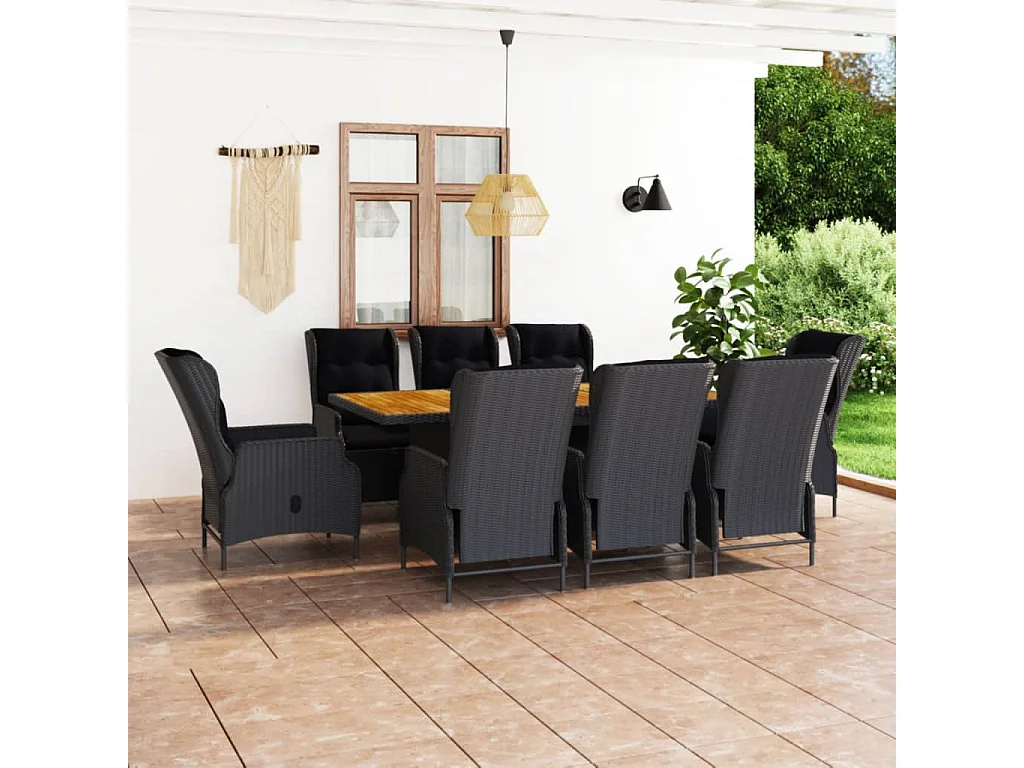 Saint-Denis  Ensemble à manger d'extérieur 9pcs et coussins rotin gris foncé