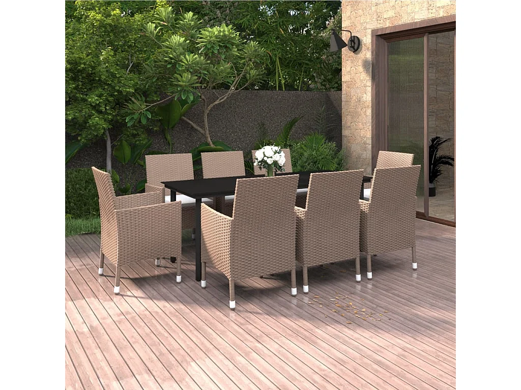 Prolenta Premium -  Ensemble à manger de jardin coussins 9 pcs Résine tressée Verre