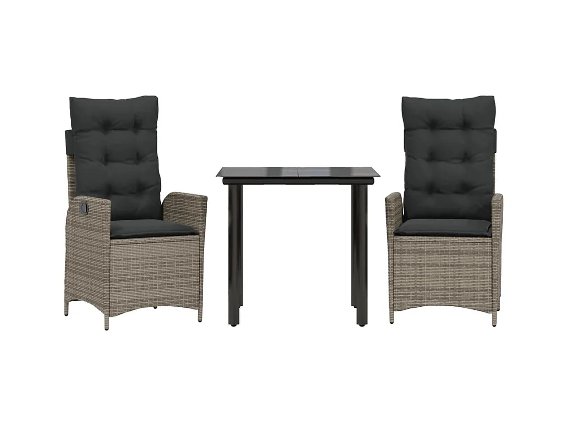 Garden Furniture -  Ensemble à manger de jardin 3 pcs coussins gris résine tressée