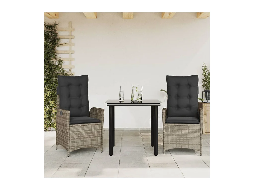Garden Furniture -  Set comedor de jardín 3 piezas con cojines ratán sintético gris