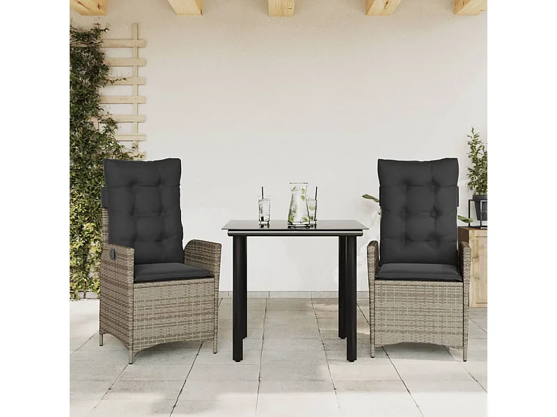 Garden Furniture -  3-delige Tuinset met kussens poly rattan grijs