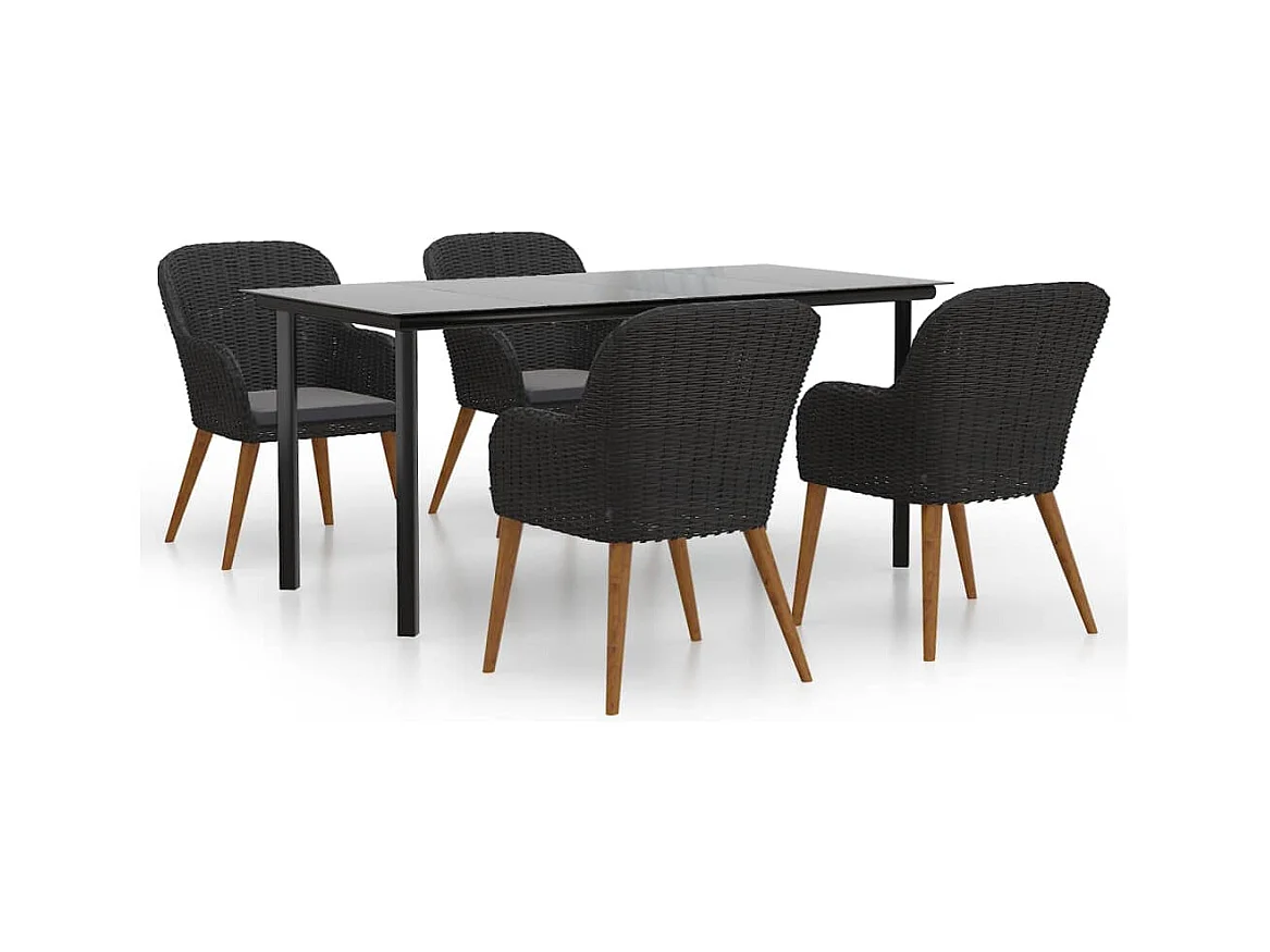 Zevrik  Ensemble à manger de jardin avec coussins 5 pcs Noir