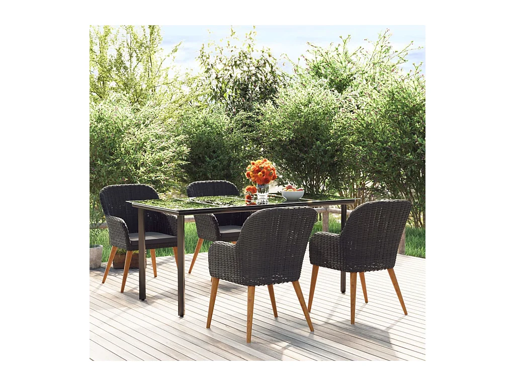 Zevrik  Ensemble à manger de jardin avec coussins 5 pcs Noir