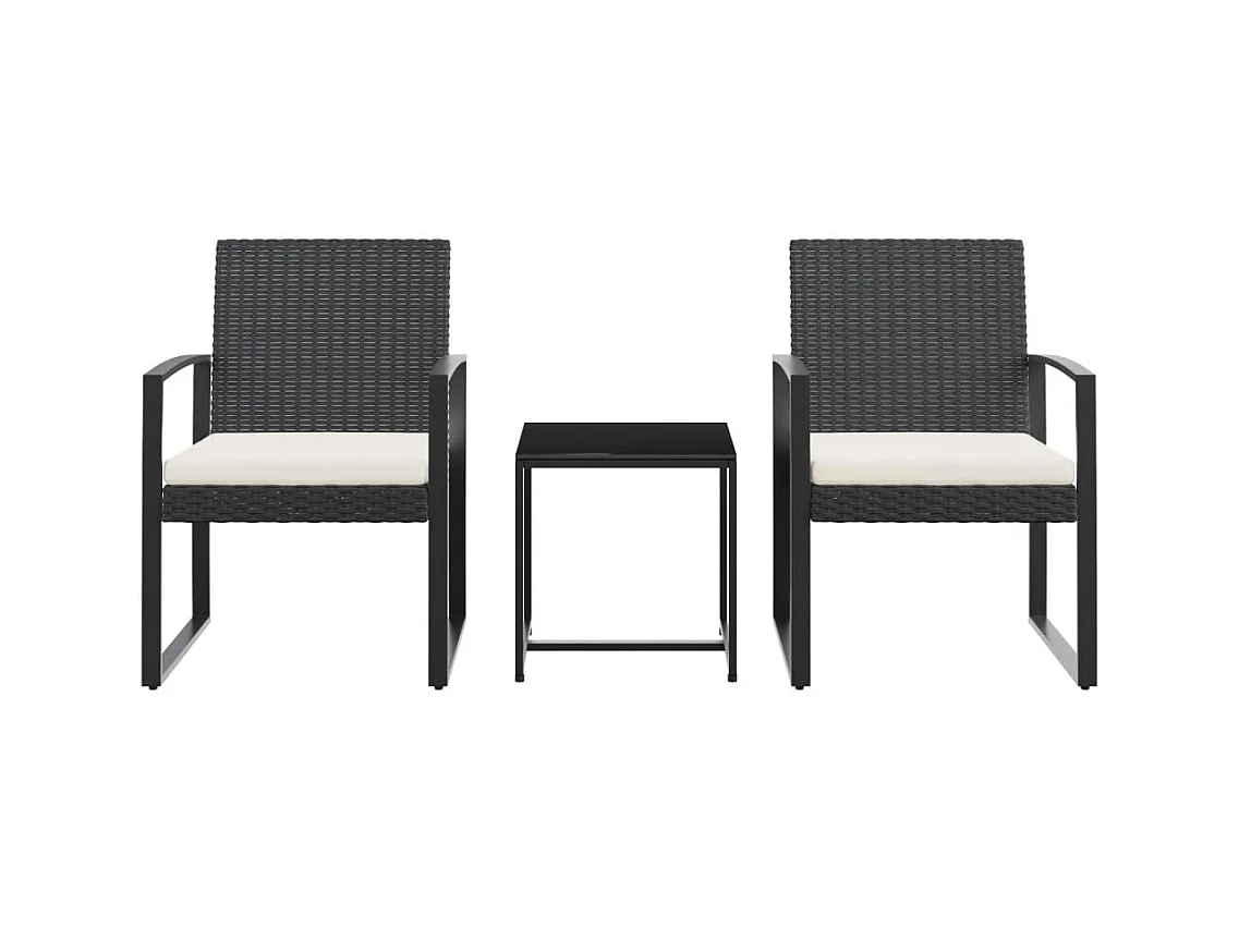 Marie-Philomène  Ensemble à manger de jardin avec coussins 3 pcs noir rotin PP