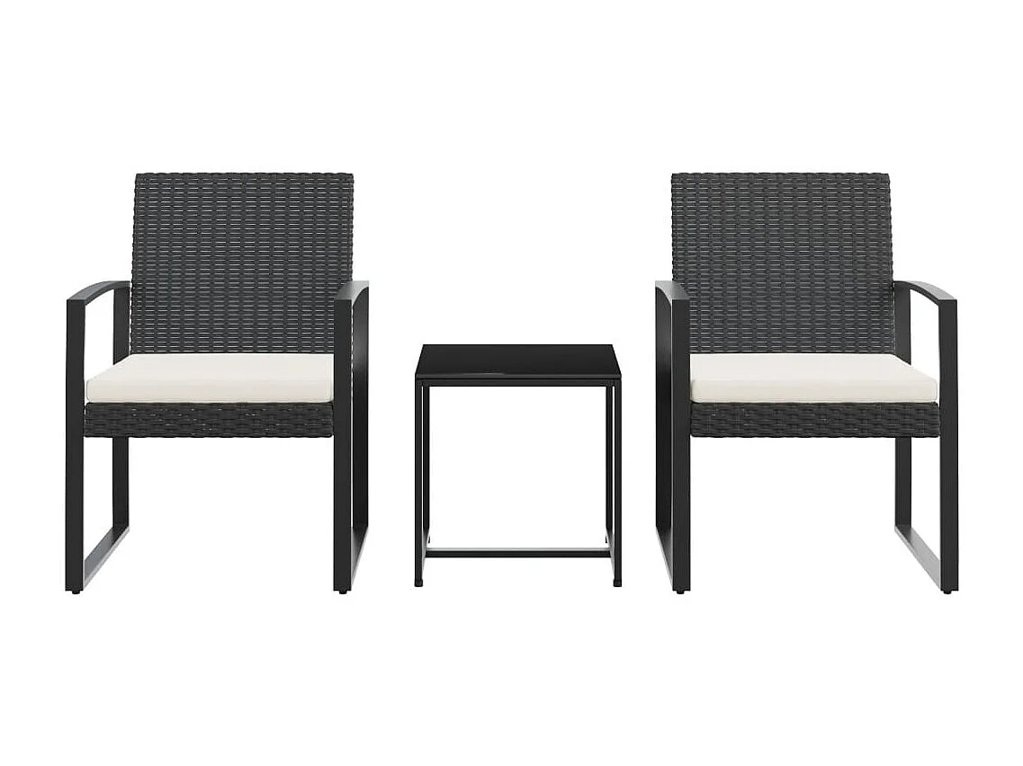 Marie-Philomène  Ensemble à manger de jardin avec coussins 3 pcs noir rotin PP