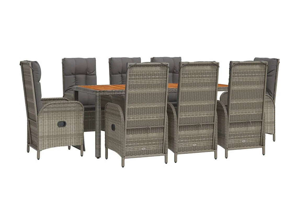 Addison  Ensemble à manger de jardin 9 pcs coussins gris résine tressée