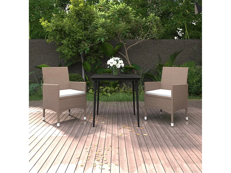 Carlinville  Ensemble à manger de jardin coussins 3 pcs Résine tressée Verre