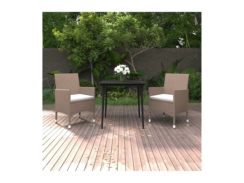 Carlinville  Ensemble à manger de jardin coussins 3 pcs Résine tressée Verre