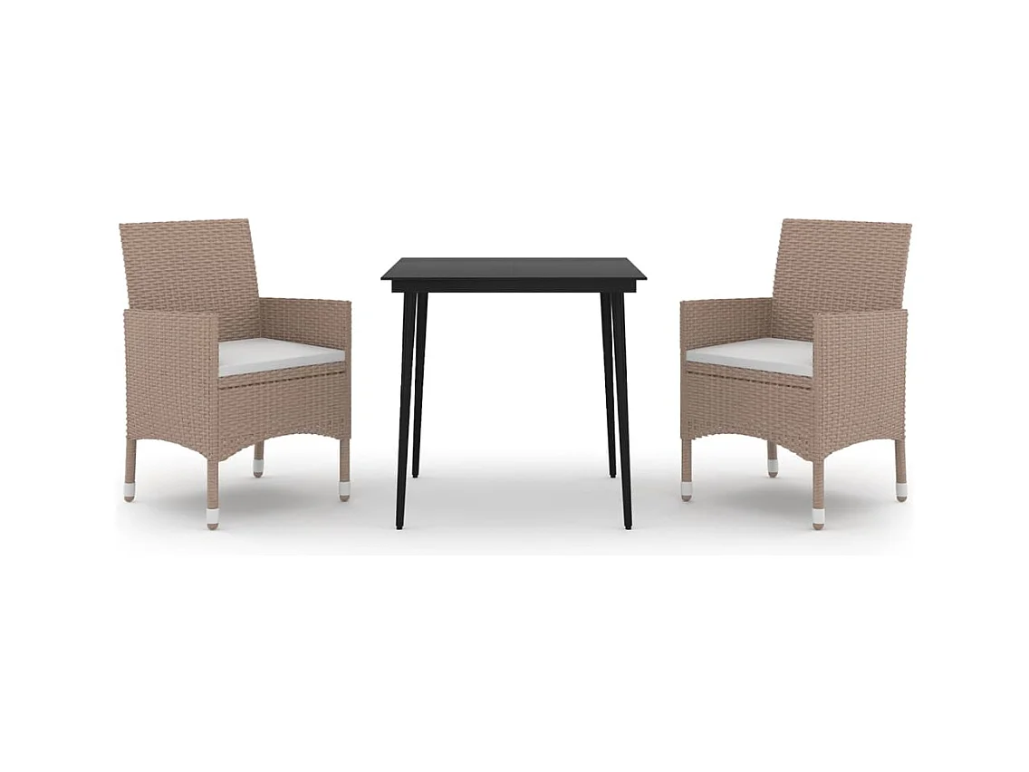 Carlinville  Ensemble à manger de jardin coussins 3 pcs Résine tressée Verre