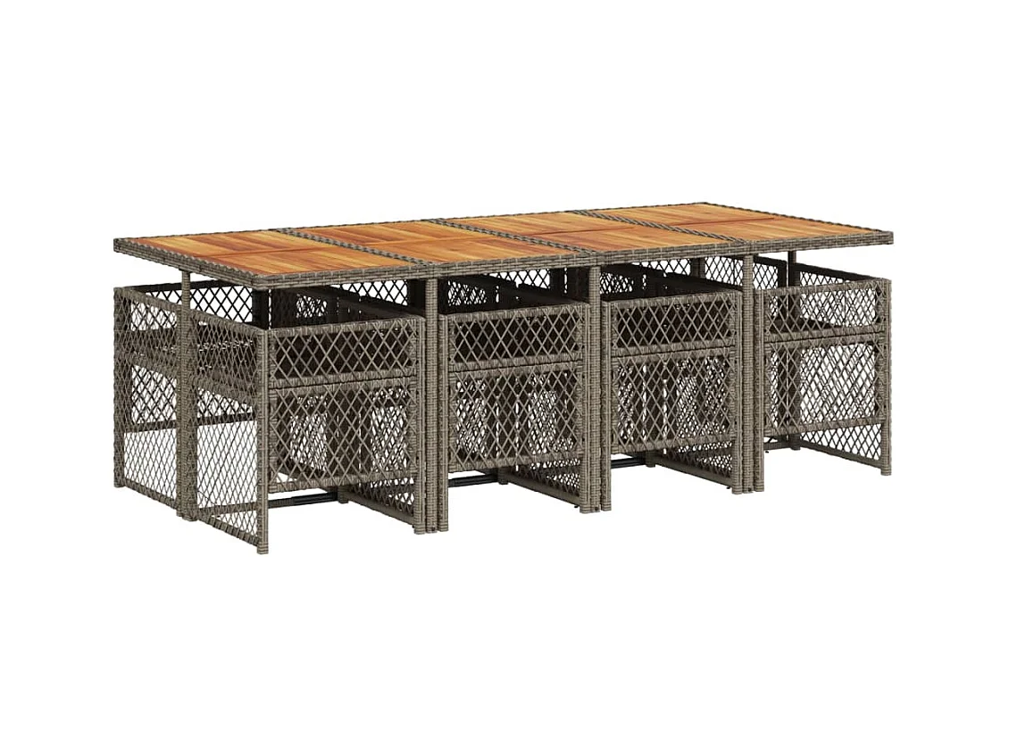 Connersville  Ensemble à manger de jardin 9 pcs coussins gris résine tressée