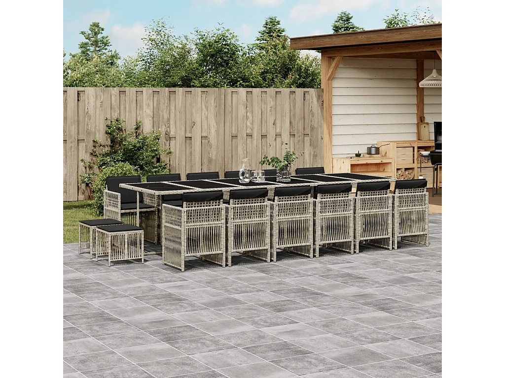 Mariella  Ensemble à manger de jardin et coussins 17 pcs gris clair rotin