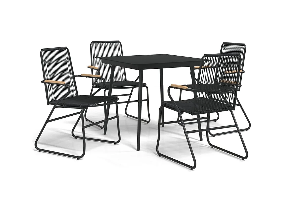 Orelira  Ensemble à manger de jardin 5 pcs Noir Rotin PVC