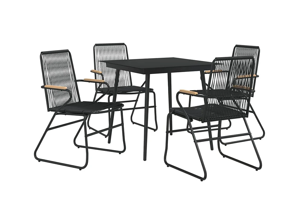 Orelira  Ensemble à manger de jardin 5 pcs Noir Rotin PVC