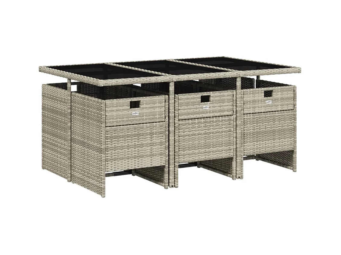 Jesse  Set comedor jardín 7 pzas y cojines ratán sintético gris claro