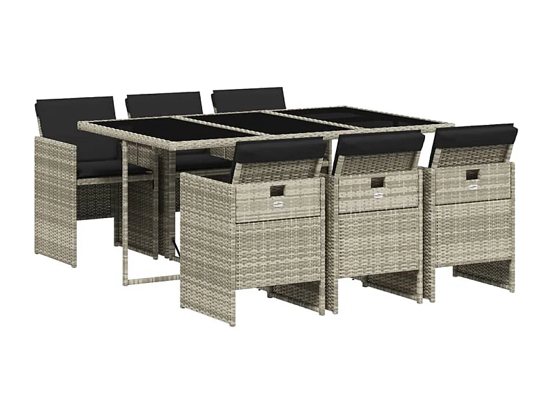 Jesse  Ensemble à manger de jardin et coussins 7 pcs gris clair rotin