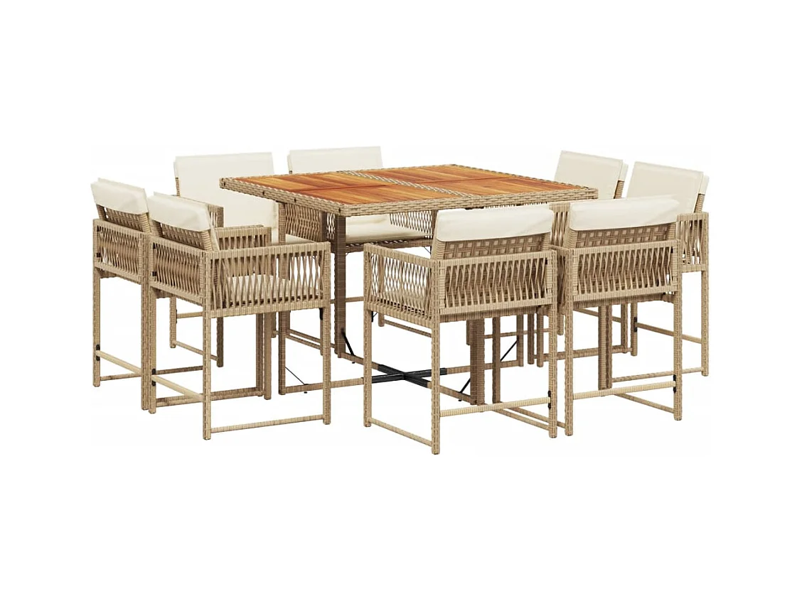 Emilia  9-delige Tuinset met kussens poly rattan beige
