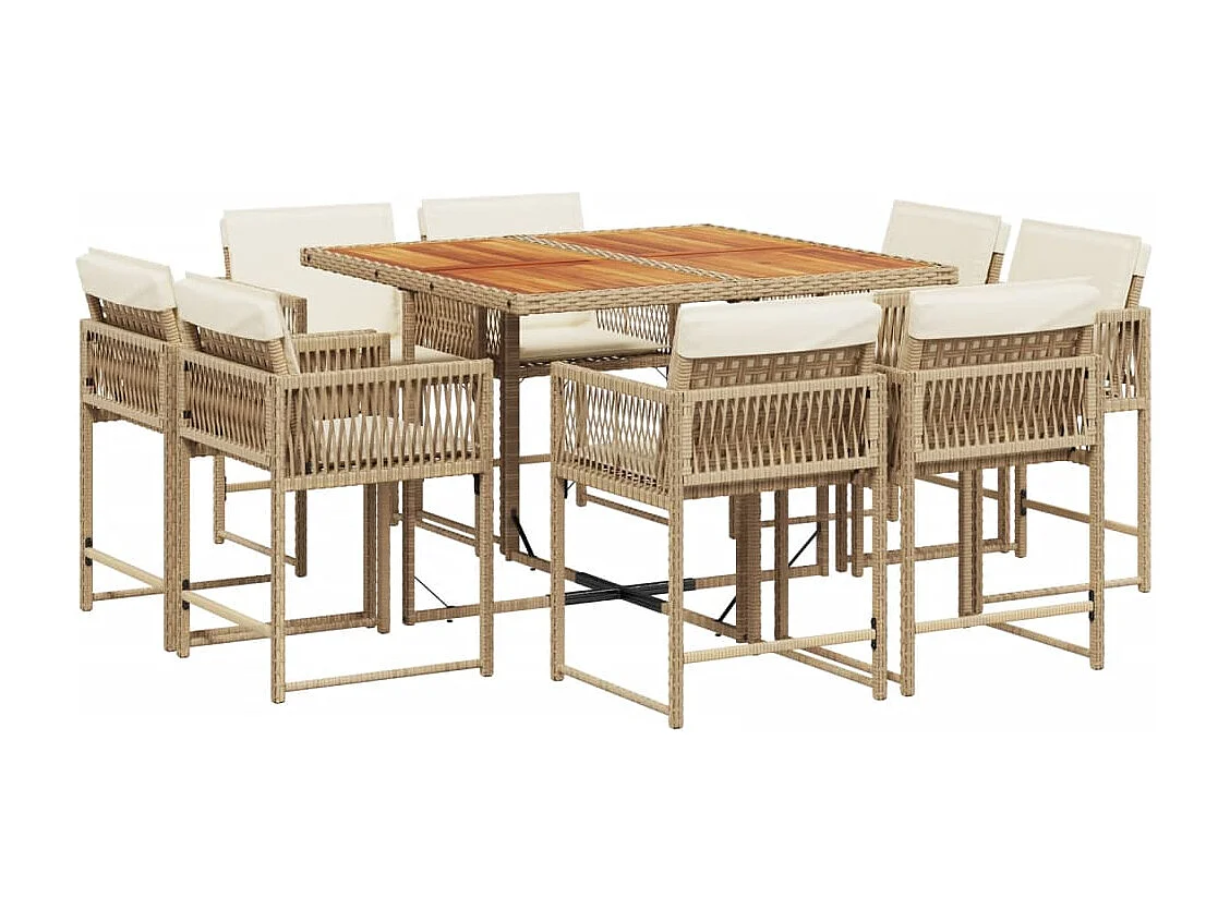 Emilia  9-delige Tuinset met kussens poly rattan beige