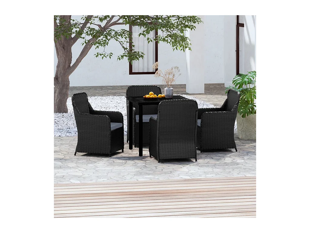 Bergeijk  Ensemble à manger de jardin avec coussins 5 pcs Noir