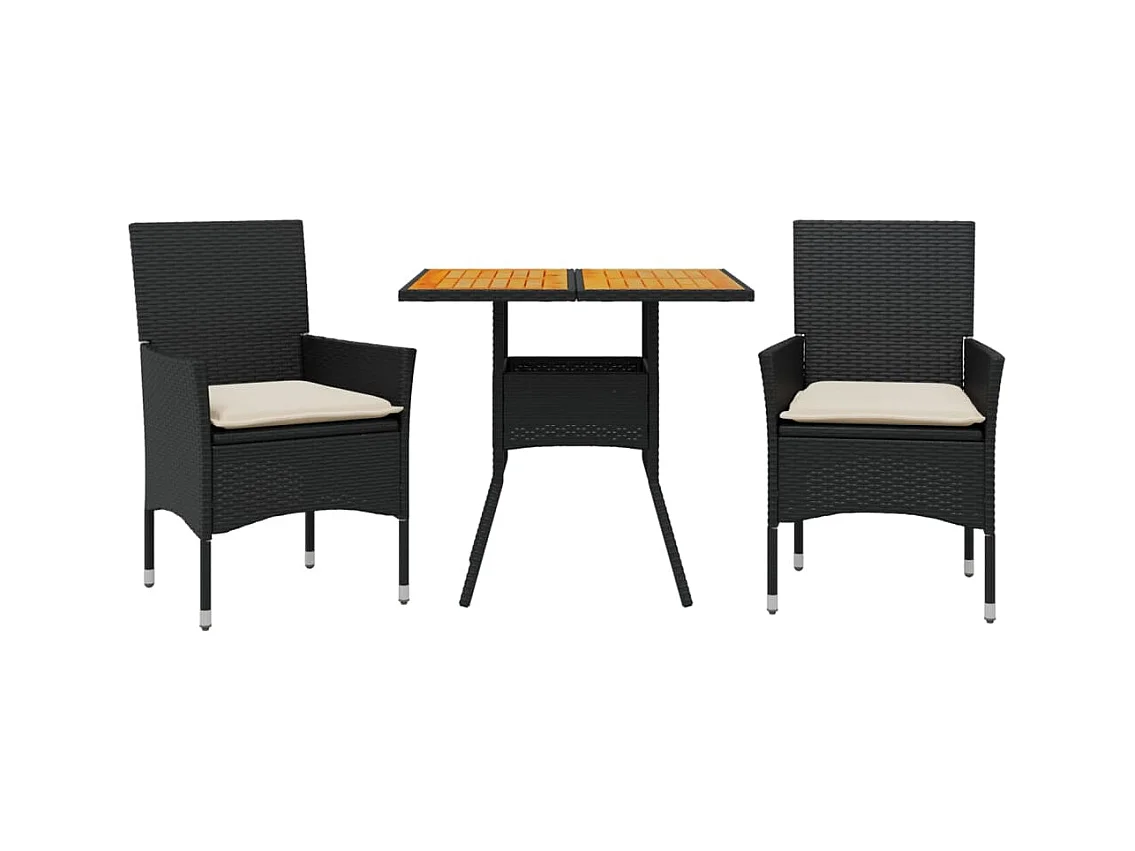 Motta Sant'Anastasia  Ensemble à manger de jardin et coussins 3 pcs noir rotin acacia