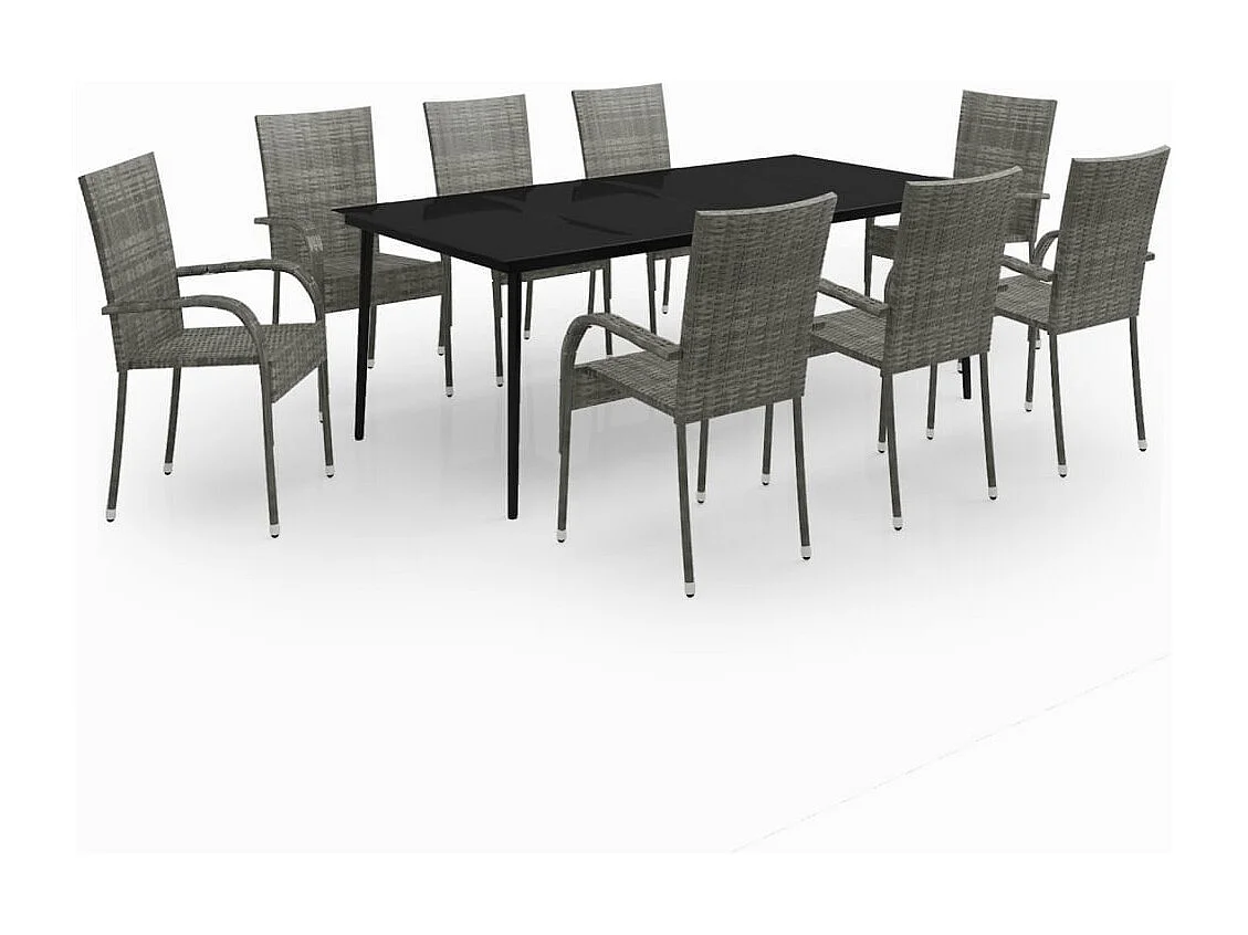 Boiling Springs  Ensemble à manger de jardin 9 pcs Gris et noir
