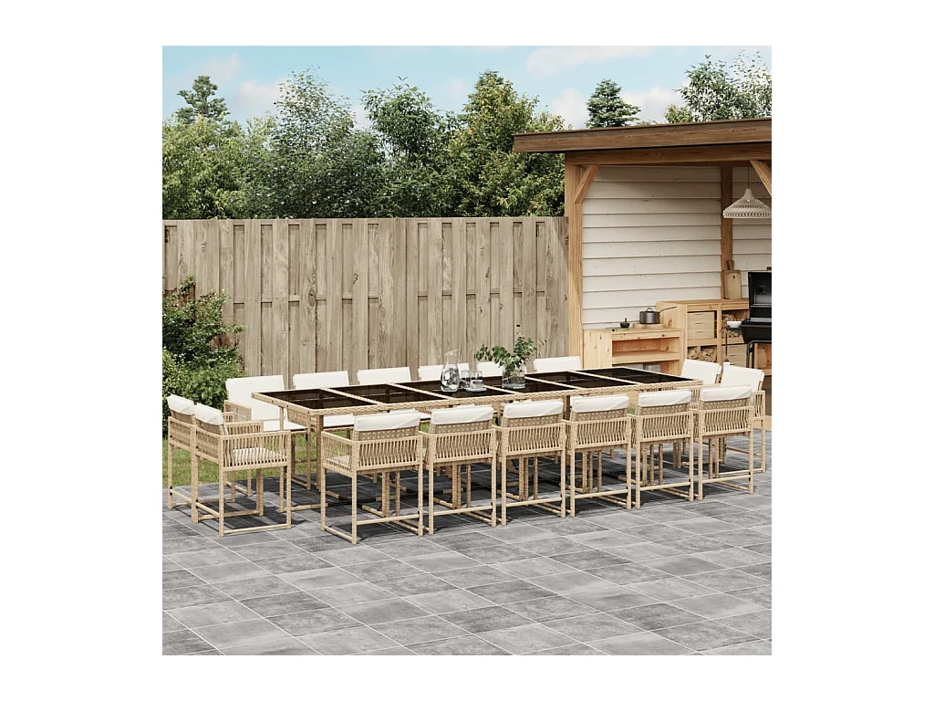 Emilia  17-delige Tuinset met kussens poly rattan beige