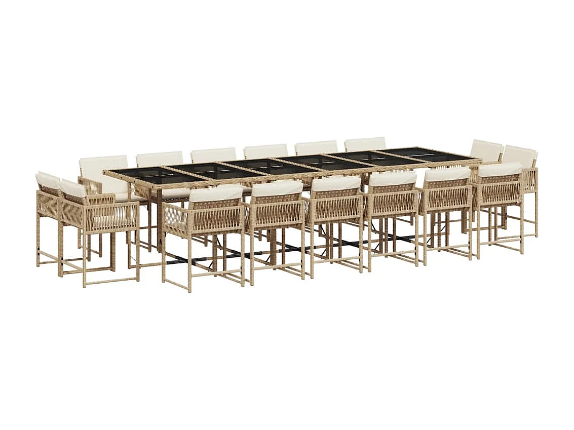 Emilia  Ensemble à manger de jardin et coussins 17 pcs beige
