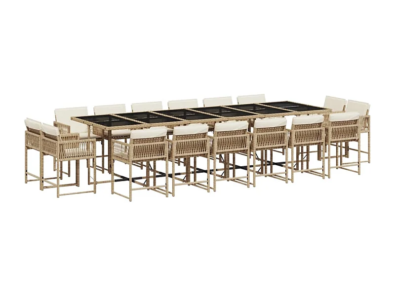 Emilia  Ensemble à manger de jardin et coussins 17 pcs beige