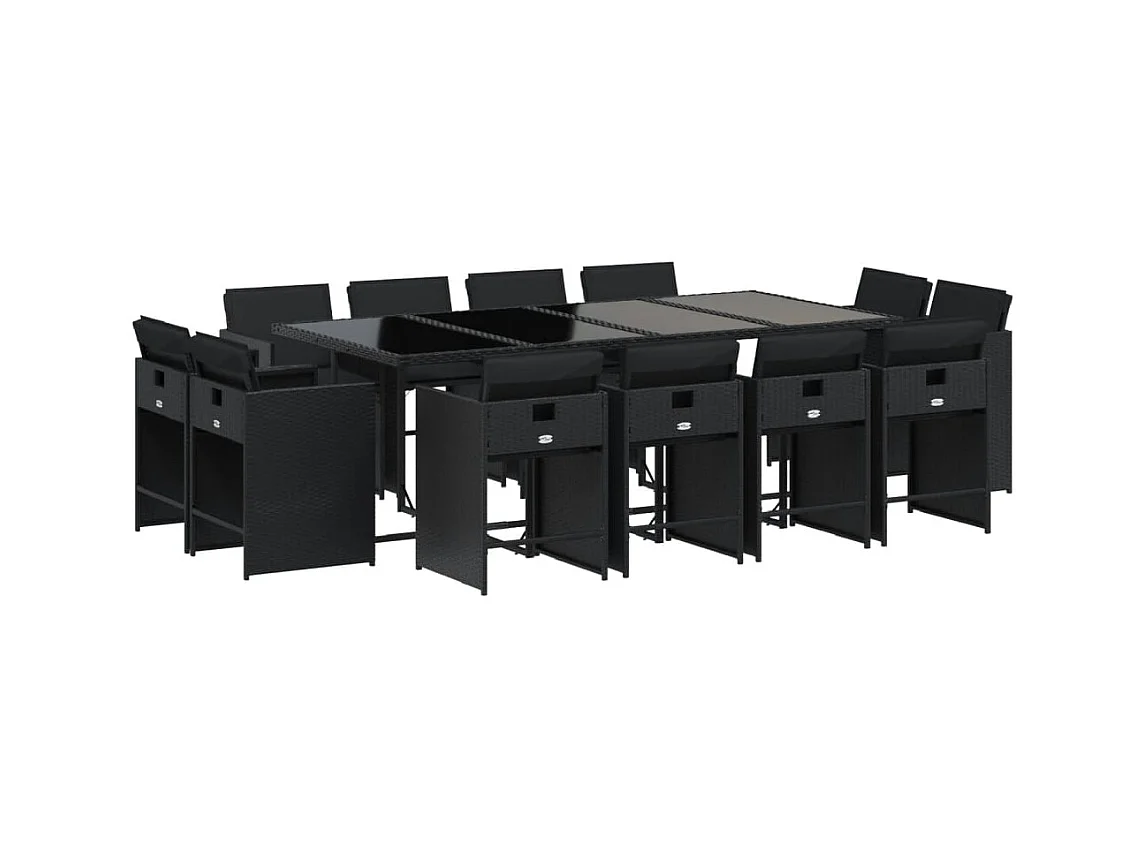 An Daingean  Set comedor de jardín con cojines 13 pzas ratán sintético negro