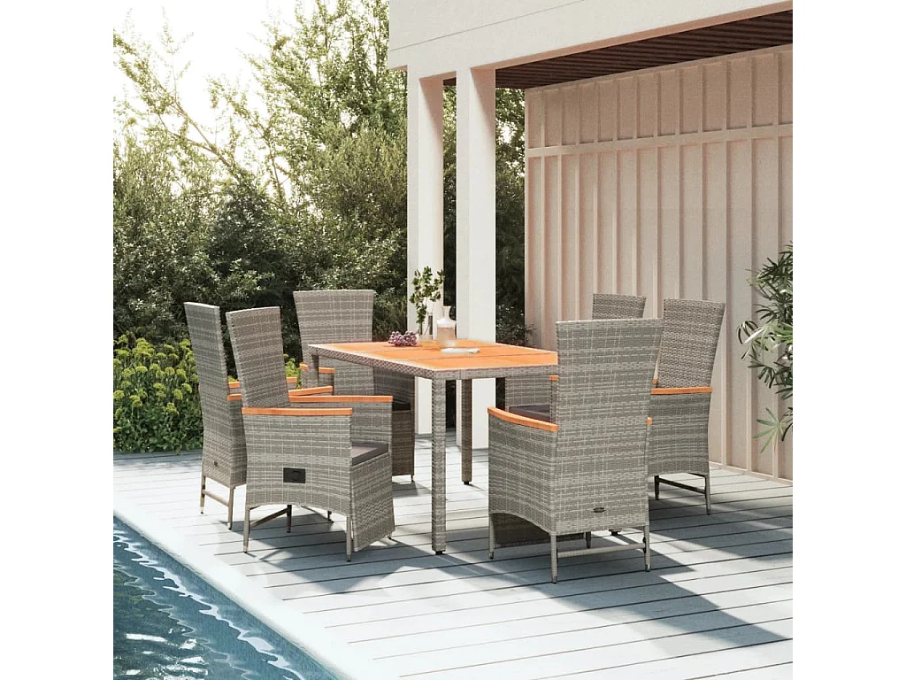 Prolenta Premium -  7-delige Tuinset met kussens poly rattan grijs
