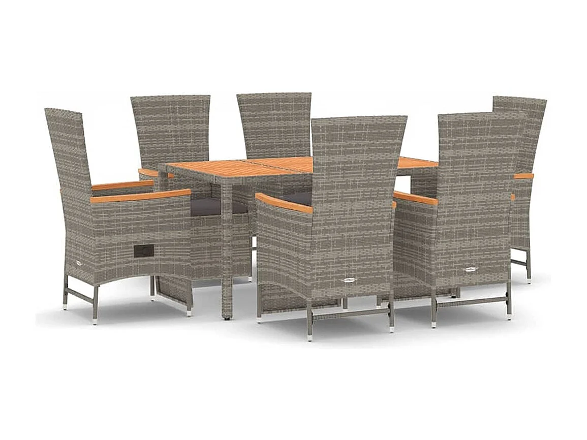 Prolenta Premium -  7-delige Tuinset met kussens poly rattan grijs