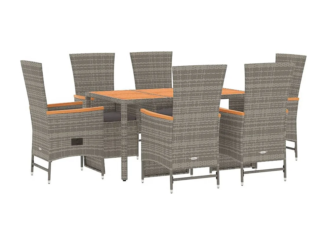 Prolenta Premium -  7-delige Tuinset met kussens poly rattan grijs