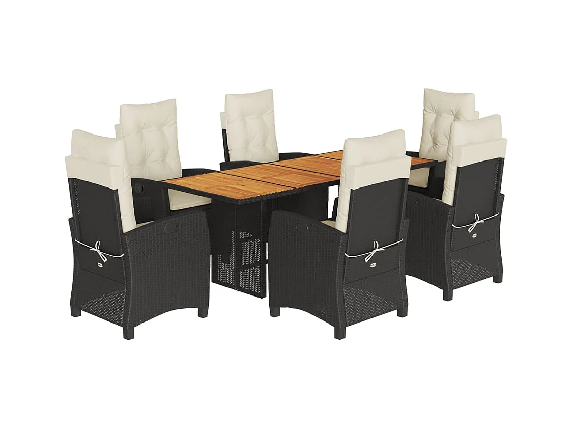 Frances  Ensemble à manger de jardin coussins 7pcs Noir Résine tressée