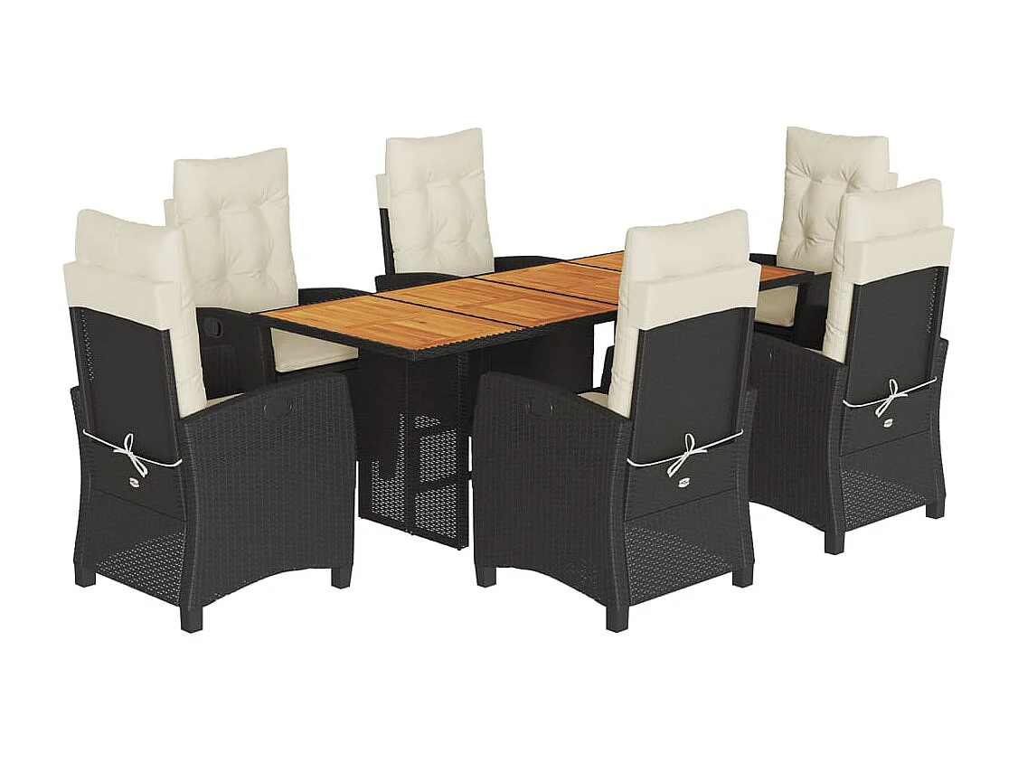 Frances  Ensemble à manger de jardin coussins 7pcs Noir Résine tressée