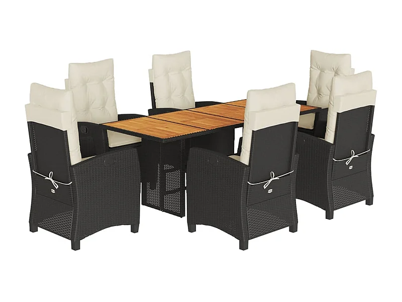 Frances  Ensemble à manger de jardin coussins 7pcs Noir Résine tressée